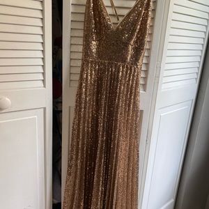 Rose gold sequined pleated midi dress